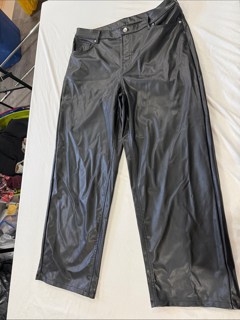 H&M Black Faux Leather Wide-Leg Pants